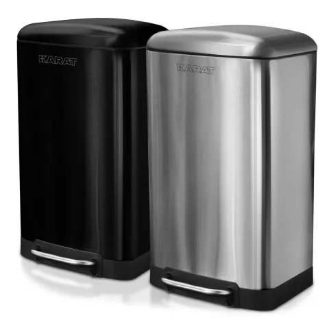 FLOORDIREKT Mülleimer Cubo - aus Edelstahl - Treteimer - mit Absenkautomatik - 30 Liter - Schwarz