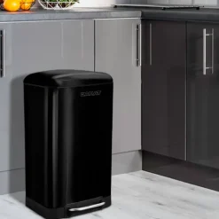 FLOORDIREKT Mülleimer Cubo - aus Edelstahl - Treteimer - mit Absenkautomatik - 30 Liter - Schwarz