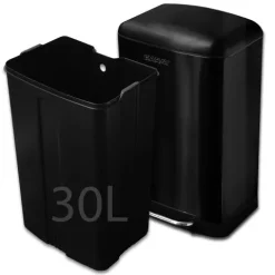 FLOORDIREKT Mülleimer Cubo - aus Edelstahl - Treteimer - mit Absenkautomatik - 30 Liter - Schwarz