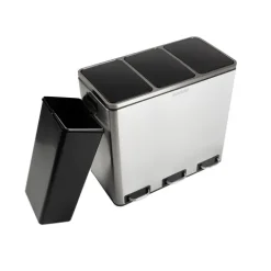 FLOORDIREKT Mülleimer Felix - aus Edelstahl - Trennsystem - mit Schließdämpfer - 3 x 18 Liter - Edelstahl