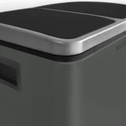 FLOORDIREKT Mülleimer Felix - aus Edelstahl - Trennsystem - mit Schließdämpfer - 2 x 30 Liter - Anthrazit