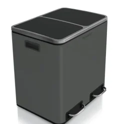 FLOORDIREKT Mülleimer Felix - aus Edelstahl - Trennsystem - mit Schließdämpfer - 2 x 30 Liter - Anthrazit