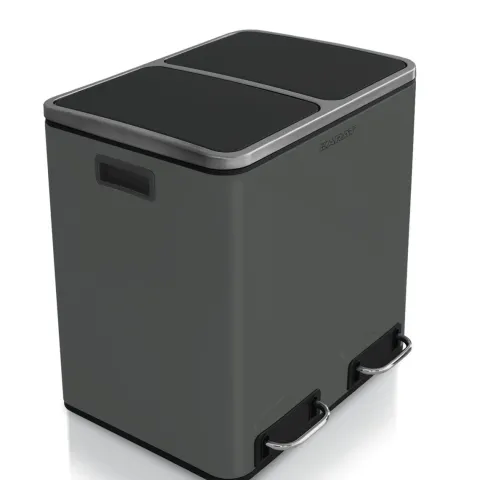 FLOORDIREKT Mülleimer Felix - aus Edelstahl - Trennsystem - mit Schließdämpfer - 2 x 30 Liter - Anthrazit