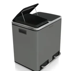FLOORDIREKT Mülleimer Felix - aus Edelstahl - Trennsystem - mit Schließdämpfer - 2 x 30 Liter - Anthrazit