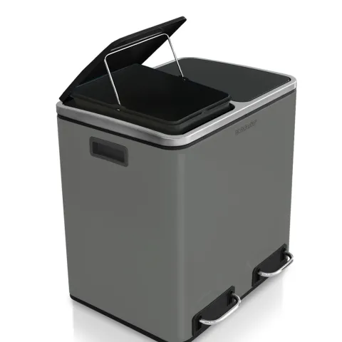 FLOORDIREKT Mülleimer Felix - aus Edelstahl - Trennsystem - mit Schließdämpfer - 2 x 30 Liter - Anthrazit