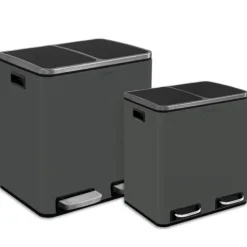 FLOORDIREKT Mülleimer Felix - aus Edelstahl - Trennsystem - mit Schließdämpfer - 2 x 30 Liter - Anthrazit
