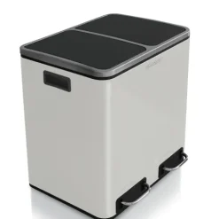 FLOORDIREKT Mülleimer Felix - aus Edelstahl - Trennsystem - mit Schließdämpfer - 2 x 15 Liter - Weiß