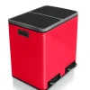 FLOORDIREKT Mülleimer Felix - aus Edelstahl - Trennsystem - mit Schließdämpfer - 2 x 15 Liter - Rot