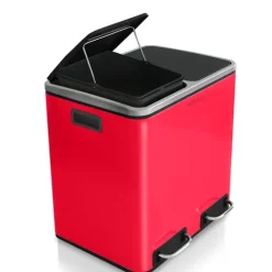 FLOORDIREKT Mülleimer Felix - aus Edelstahl - Trennsystem - mit Schließdämpfer - 2 x 15 Liter - Rot