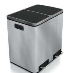 FLOORDIREKT Mülleimer Felix - aus Edelstahl - Trennsystem - mit Schließdämpfer - 2 x 15 Liter - Edelstahl