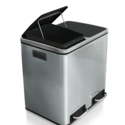 FLOORDIREKT Mülleimer Felix - aus Edelstahl - Trennsystem - mit Schließdämpfer - 2 x 15 Liter - Edelstahl