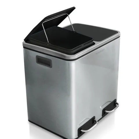 FLOORDIREKT Mülleimer Felix - aus Edelstahl - Trennsystem - mit Schließdämpfer - 2 x 15 Liter - Edelstahl