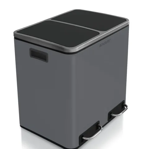 FLOORDIREKT Mülleimer Felix - aus Edelstahl - Trennsystem - mit Schließdämpfer - 2 x 15 Liter - Dunkelgrau