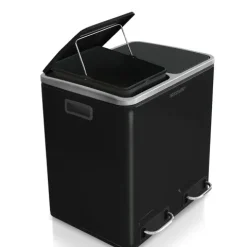 FLOORDIREKT Mülleimer Felix - aus Edelstahl - Trennsystem - mit Schließdämpfer - 2 x 15 Liter - Schwarz
