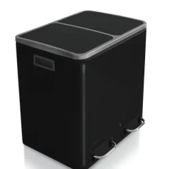 FLOORDIREKT Mülleimer Felix - aus Edelstahl - Trennsystem - mit Schließdämpfer - 2 x 15 Liter - Schwarz