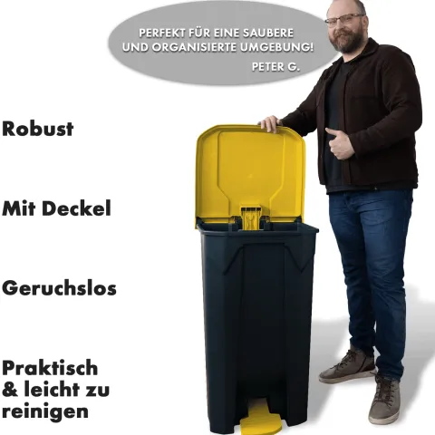 FLOORDIREKT Mülleimer Olaf Step-On Abfalleimer Tretmülleimer Universal Gelb 80 Liter