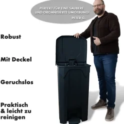 FLOORDIREKT Mülleimer Olaf Step-On Abfalleimer Tretmülleimer Universal Grau 80 Liter