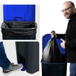 FLOORDIREKT Mülleimer Olaf Step-On Abfalleimer Tretmülleimer Universal Blau 80 Liter