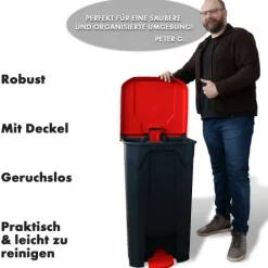 FLOORDIREKT Mülleimer Olaf Step-On Abfalleimer Tretmülleimer Universal Rot 50 Liter