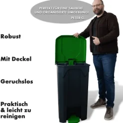 FLOORDIREKT Mülleimer Olaf Step-On Abfalleimer Tretmülleimer Universal Grün 50 Liter