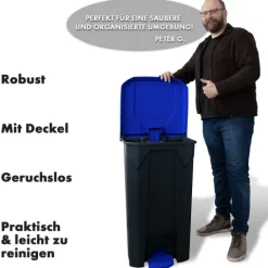 FLOORDIREKT Mülleimer Olaf Step-On Abfalleimer Tretmülleimer Universal Blau 100 Liter