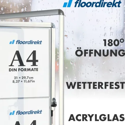 FLOORDIREKT Schaukasten Premium - Acrylglas Magnetisch Beschreibbar Alu-Rahmen - 6 x A4