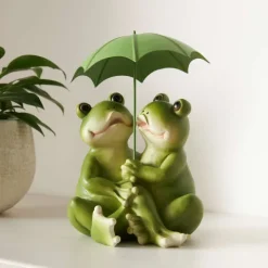 FRANK FLECHTWAREN | Froschpaar Regenschirm, POLYRESIN, METALL, 15,5 x 15,5 x 23 cm