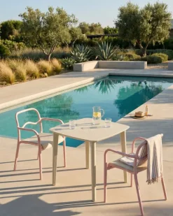 Gartenstuhl 2er Set THASOS Kunststoff Pastellrosa
