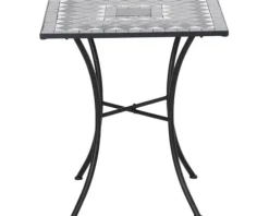 Gartentisch Gardamo Como eckig 64 x 64 cm Gestell aus Stahl in matt schwarz, Gartentischplatte aus Keramik in dunkelgrau