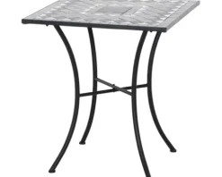 Gartentisch Gardamo Como eckig 64 x 64 cm Gestell aus Stahl in matt schwarz, Gartentischplatte aus Keramik in dunkelgrau