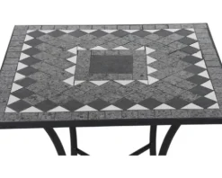 Gartentisch Gardamo Como eckig 64 x 64 cm Gestell aus Stahl in matt schwarz, Gartentischplatte aus Keramik in dunkelgrau