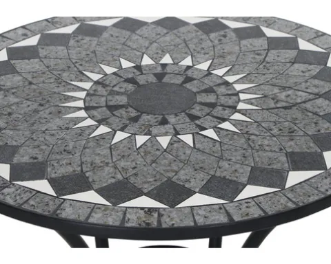 Gartentisch Gardamo Como rund Ø 60 cm Gestell aus Stahl in matt schwarz, Gartentischplatte aus Keramik in dunkelgrau