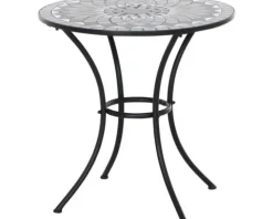 Gartentisch Gardamo Como rund Ø 60 cm Gestell aus Stahl in matt schwarz, Gartentischplatte aus Keramik in dunkelgrau