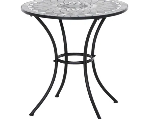 Gartentisch Gardamo Como rund Ø 60 cm Gestell aus Stahl in matt schwarz, Gartentischplatte aus Keramik in dunkelgrau