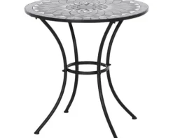 Gartentisch Gardamo Como rund Ø 70 cm Gestell aus Stahl in matt schwarz, Gartentischplatte aus Keramik in dunkelgrau