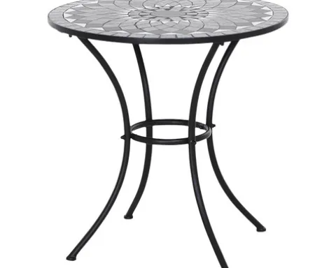 Gartentisch Gardamo Como rund Ø 70 cm Gestell aus Stahl in matt schwarz, Gartentischplatte aus Keramik in dunkelgrau