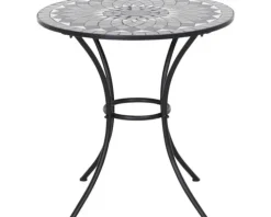 Gartentisch Gardamo Como rund Ø 70 cm Gestell aus Stahl in matt schwarz, Gartentischplatte aus Keramik in dunkelgrau
