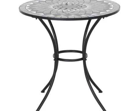 Gartentisch Gardamo Como rund Ø 70 cm Gestell aus Stahl in matt schwarz, Gartentischplatte aus Keramik in dunkelgrau