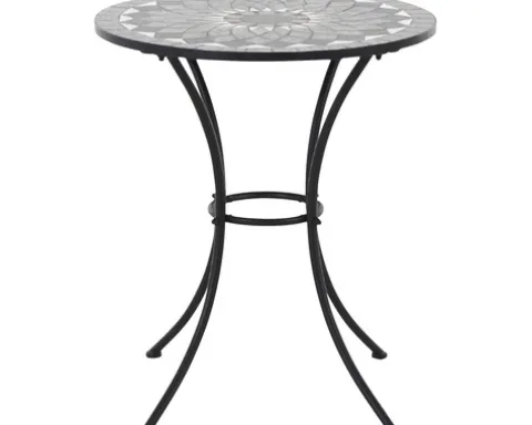 Gartentisch Gardamo Como rund Ø 70 cm Gestell aus Stahl in matt schwarz, Gartentischplatte aus Keramik in dunkelgrau