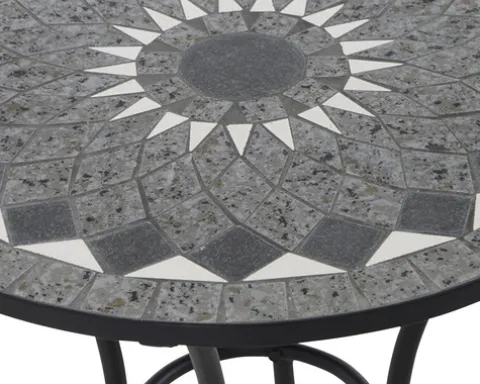 Gartentisch Gardamo Como rund Ø 70 cm Gestell aus Stahl in matt schwarz, Gartentischplatte aus Keramik in dunkelgrau