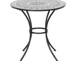 Gartentisch Gardamo Como rund Ø 70 cm Gestell aus Stahl in matt schwarz, Gartentischplatte aus Keramik in dunkelgrau