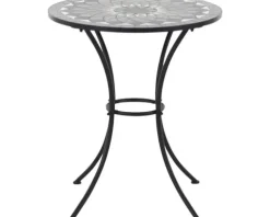 Gartentisch Gardamo Como rund Ø 70 cm Gestell aus Stahl in matt schwarz, Gartentischplatte aus Keramik in dunkelgrau