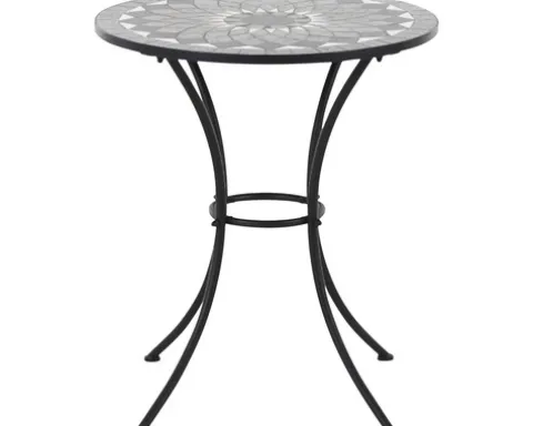 Gartentisch Gardamo Como rund Ø 70 cm Gestell aus Stahl in matt schwarz, Gartentischplatte aus Keramik in dunkelgrau
