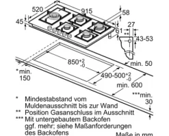 Gaskochfeld mit Glaskeramik Bosch 91,5 x 52 cm 5 Gasbrenner PRS9A6H40