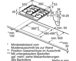 Gaskochplatte Bosch 58,2 x 52 cm 4 Gas-Brenner PCH6A5I90