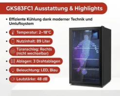 Getränkekühlschrank PKM GKS83FC1 BxHxT 44,5 x 83 x 47 cm Kühlteil 89 l