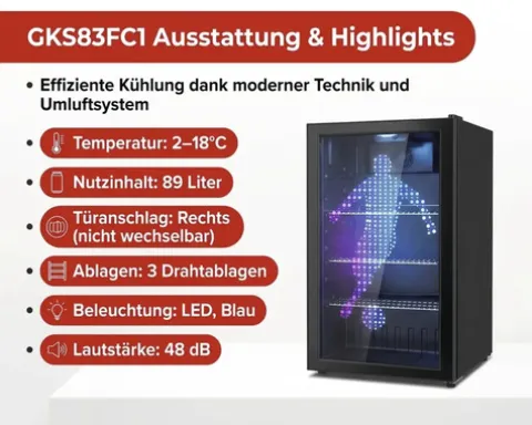 Getränkekühlschrank PKM GKS83FC1 BxHxT 44,5 x 83 x 47 cm Kühlteil 89 l