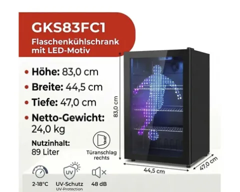 Getränkekühlschrank PKM GKS83FC1 BxHxT 44,5 x 83 x 47 cm Kühlteil 89 l