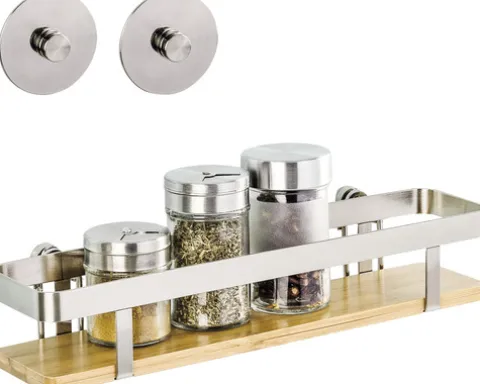 Gewürzregal Wenko Turbo-Loc Premium + Adapter silber/Bambus