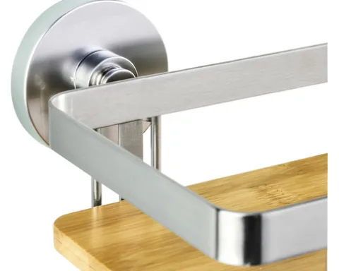 Gewürzregal Wenko Vacuum-Loc mit Reling Premium silber /Bambus